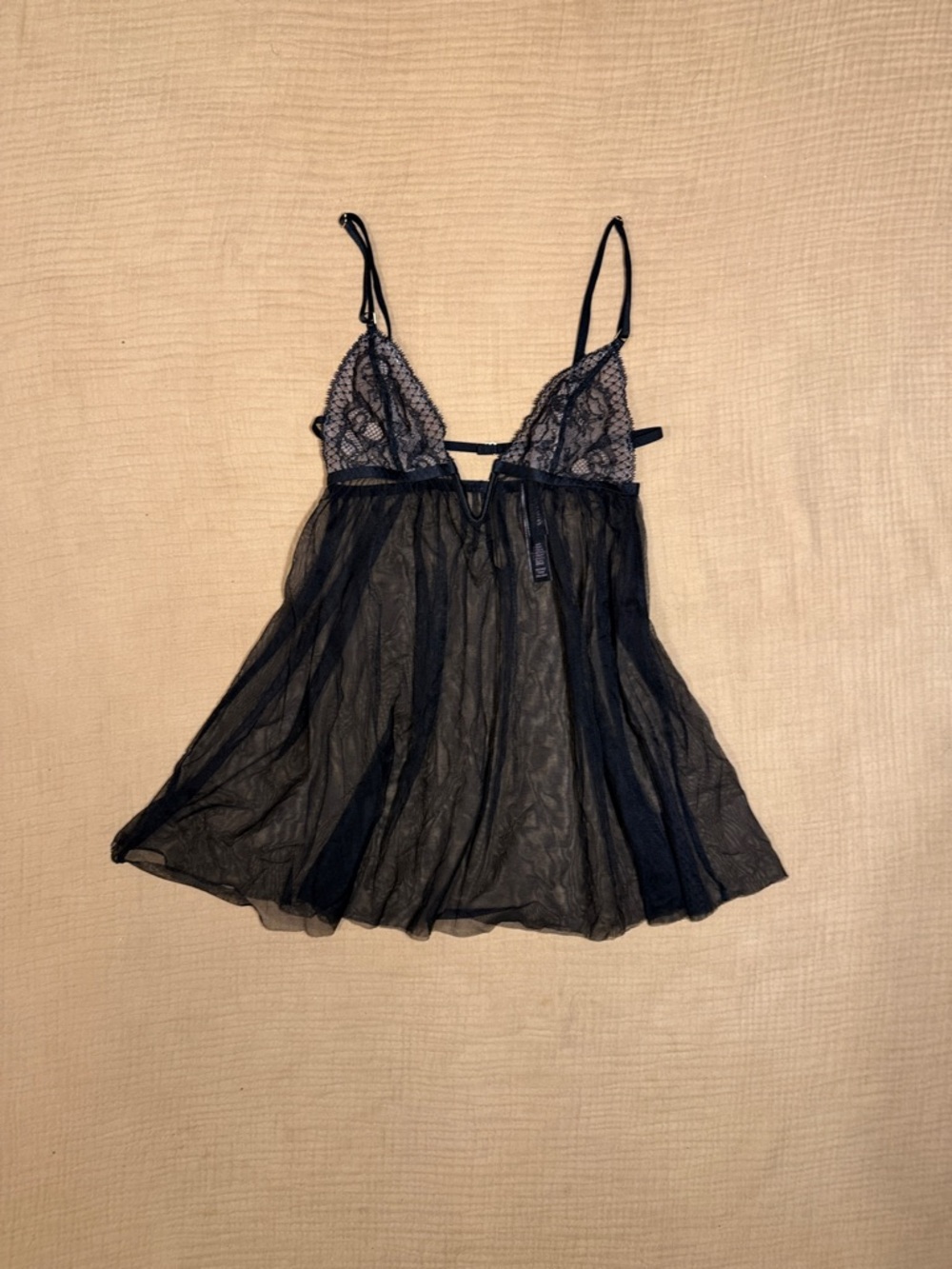 Victoria's Secret Black Sheer Mesh Lace Babydoll Adjustable Tank